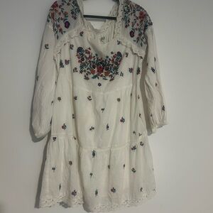 Chloe White Dress with Multicolor Floral Embroidery